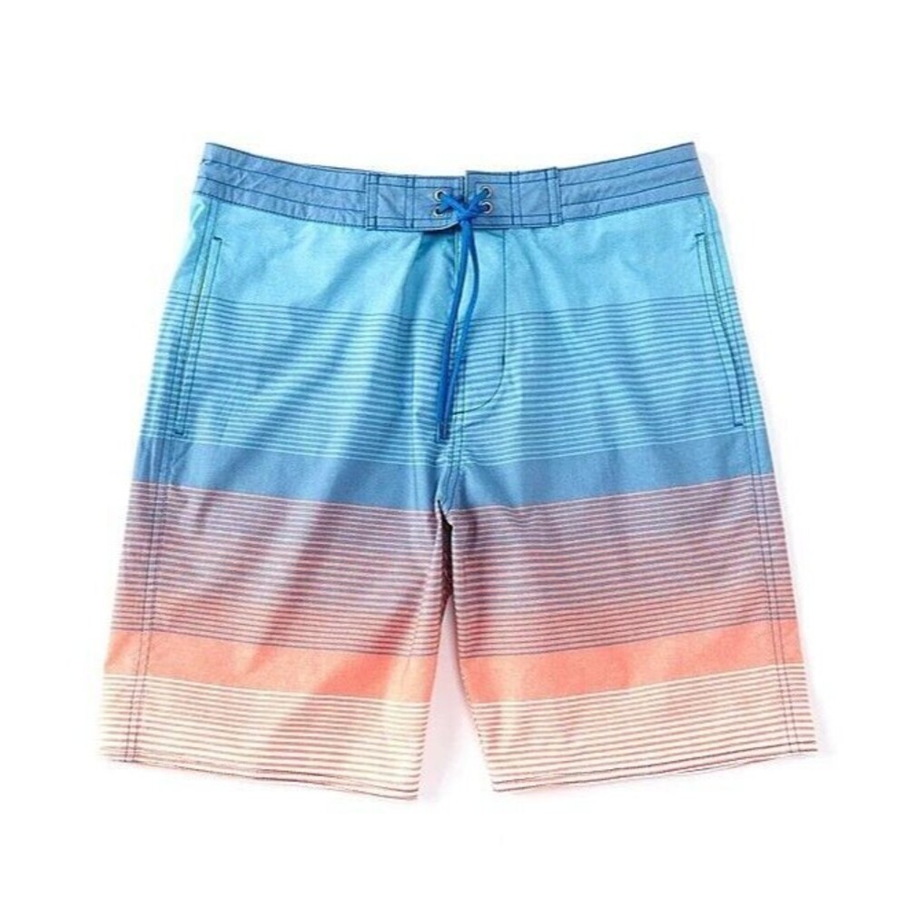 Aqua/Multi Board Shorts Stripe 9" Inseam Roundtree & Yorke Swim Trunks - Size 30